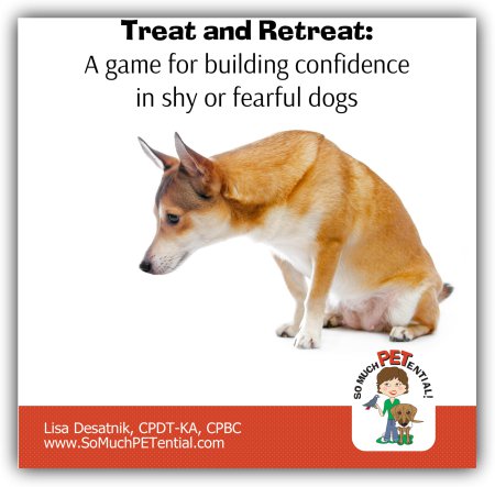 Treat and Retreat is a dog training game to help shy or fearful dogs